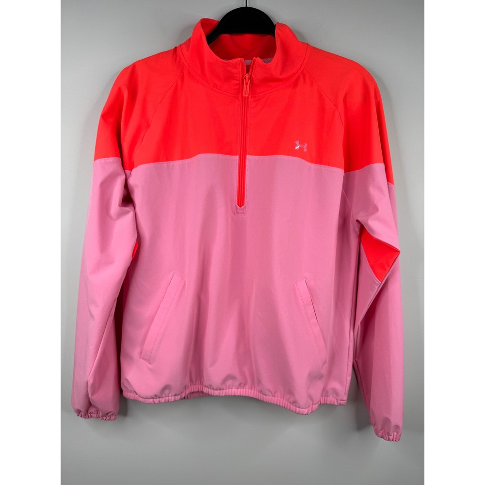Under Armour Womens Pink Orange Colorblock Half Zip Pullover Windbreaker Jacket